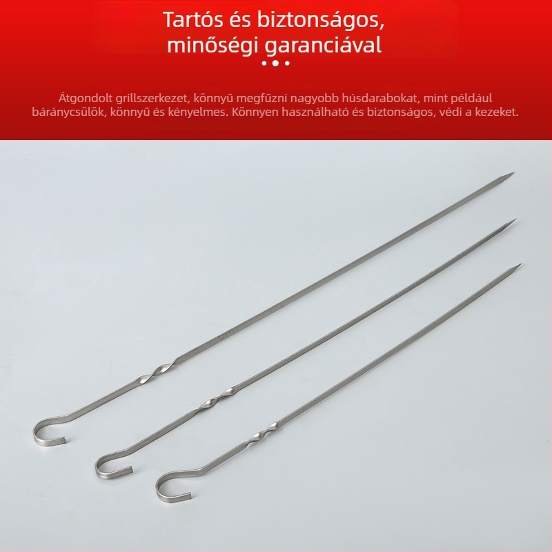 9-es alakú rozsdamentes acél BBQ nyársak kampóval – lapos nyársak bárányhoz
