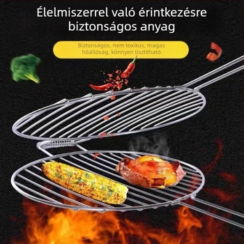Halas grillcsipesz — kerek alak, rozsdamentes acél, többfunkciós, hordozható és összecsukható; súly 1 kg; kategória: BBQ grills háló