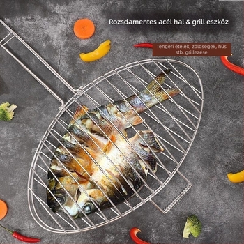 Halas grillcsipesz — kerek alak, rozsdamentes acél, többfunkciós, hordozható és összecsukható; súly 1 kg; kategória: BBQ grills háló