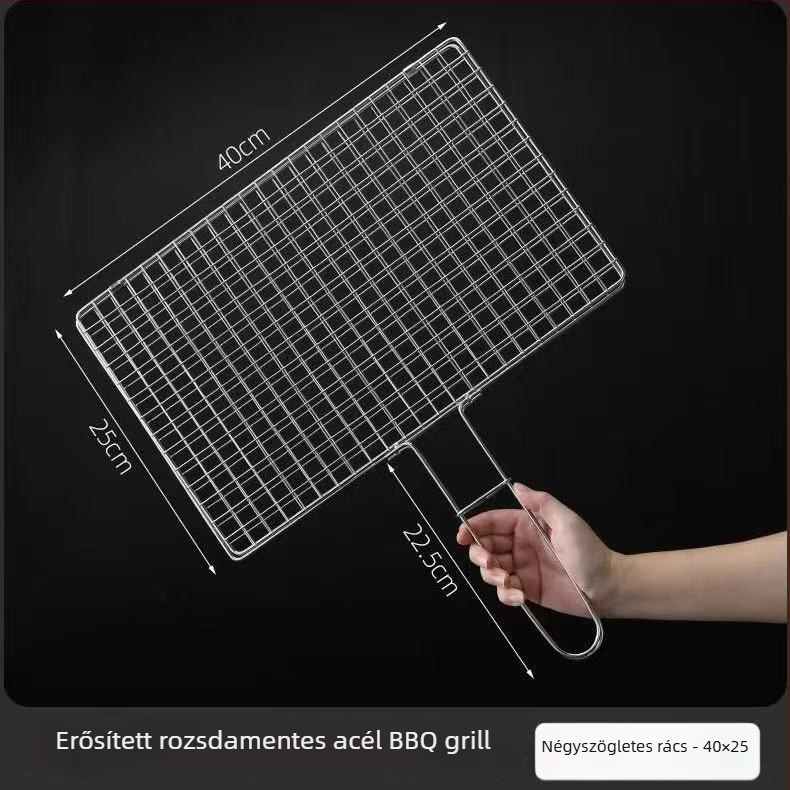 Halas grillcsipesz — kerek alak, rozsdamentes acél, többfunkciós, hordozható és összecsukható; súly 1 kg; kategória: BBQ grills háló
