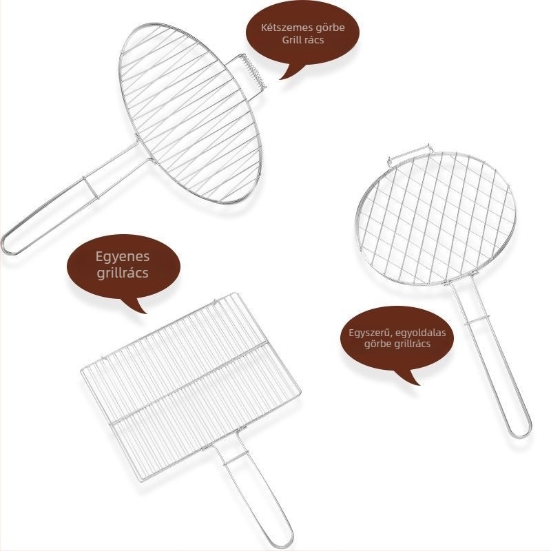 Halas grillcsipesz — kerek alak, rozsdamentes acél, többfunkciós, hordozható és összecsukható; súly 1 kg; kategória: BBQ grills háló