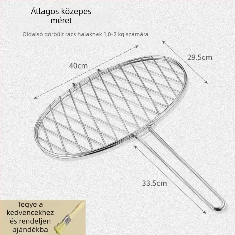 Halas grillcsipesz — kerek alak, rozsdamentes acél, többfunkciós, hordozható és összecsukható; súly 1 kg; kategória: BBQ grills háló