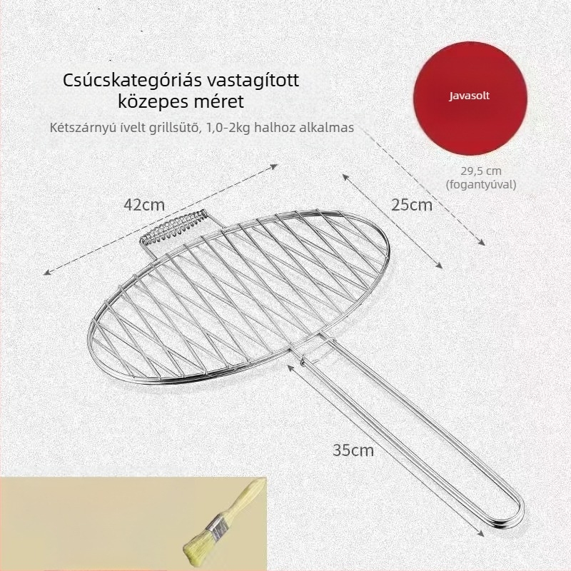 Halas grillcsipesz — kerek alak, rozsdamentes acél, többfunkciós, hordozható és összecsukható; súly 1 kg; kategória: BBQ grills háló