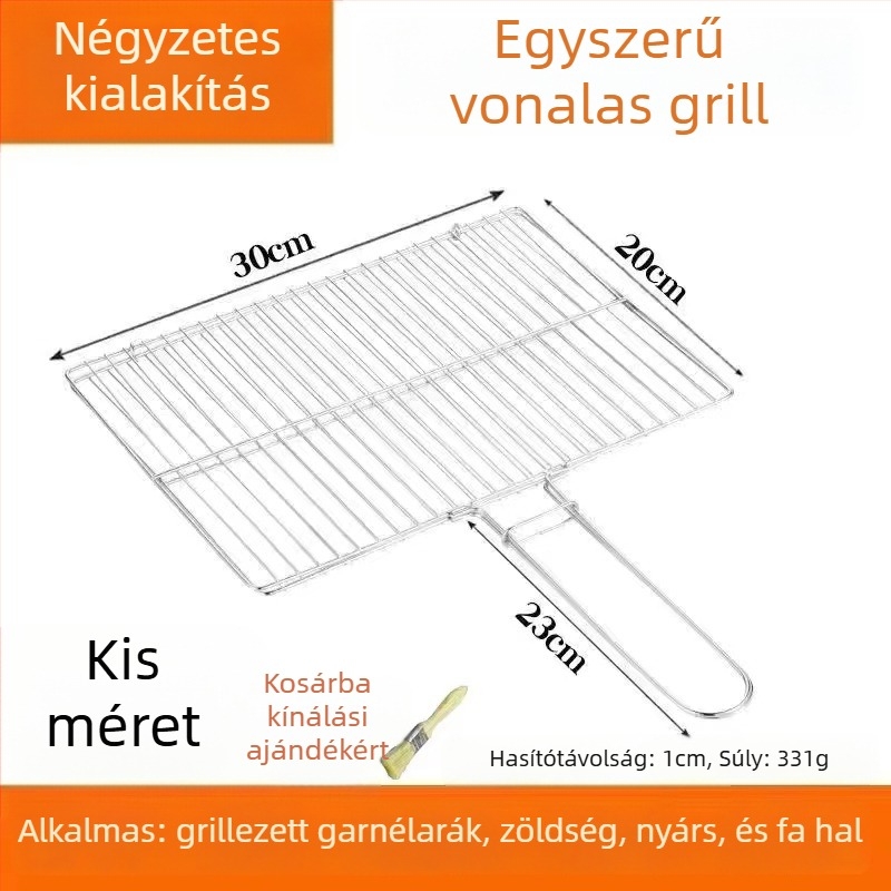 Halas grillcsipesz — kerek alak, rozsdamentes acél, többfunkciós, hordozható és összecsukható; súly 1 kg; kategória: BBQ grills háló