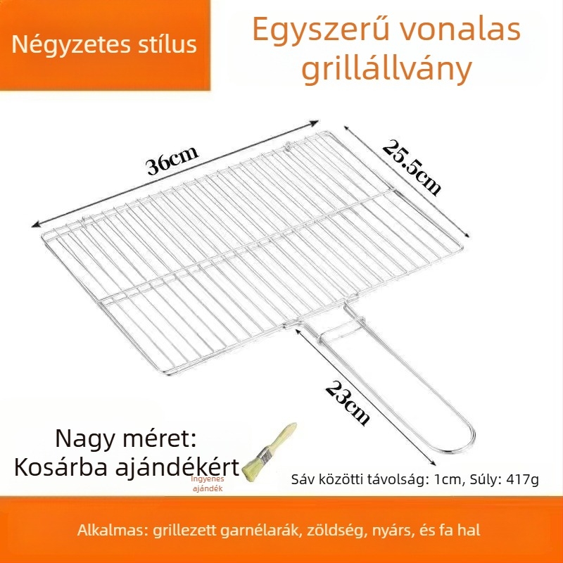 Halas grillcsipesz — kerek alak, rozsdamentes acél, többfunkciós, hordozható és összecsukható; súly 1 kg; kategória: BBQ grills háló