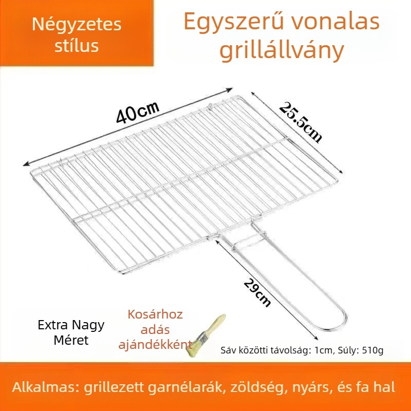 Halas grillcsipesz — kerek alak, rozsdamentes acél, többfunkciós, hordozható és összecsukható; súly 1 kg; kategória: BBQ grills háló