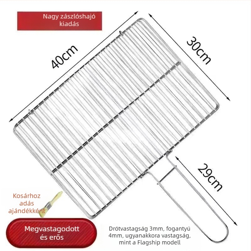 Halas grillcsipesz — kerek alak, rozsdamentes acél, többfunkciós, hordozható és összecsukható; súly 1 kg; kategória: BBQ grills háló