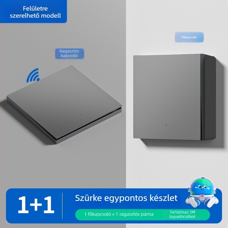 Otthoni használatra szánt vezeték nélküli távirányítós kapcsoló, felületre szerelhető, 220V, falon kettős vezérlés, öntapadós