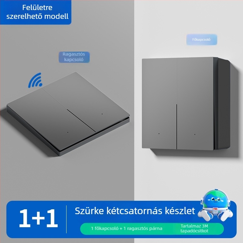 Otthoni használatra szánt vezeték nélküli távirányítós kapcsoló, felületre szerelhető, 220V, falon kettős vezérlés, öntapadós