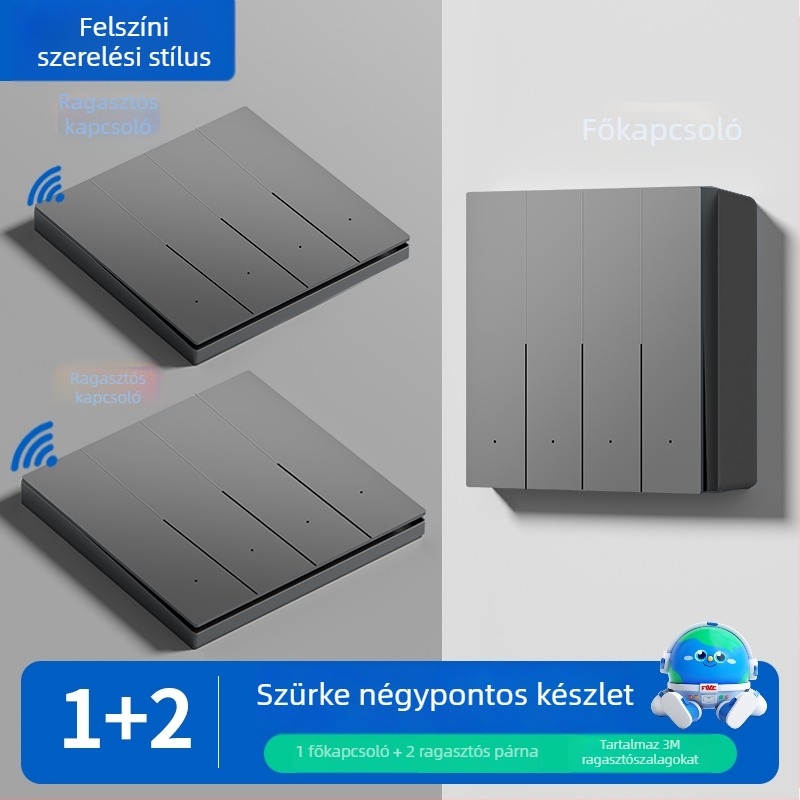 Otthoni használatra szánt vezeték nélküli távirányítós kapcsoló, felületre szerelhető, 220V, falon kettős vezérlés, öntapadós