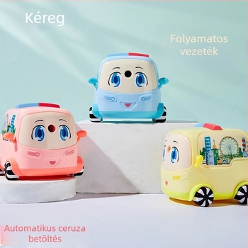 Ceruzahegyező – Rajzfilmbusz dizájn, kézi hajtású, grafit vastagsága állítható, modell 1502, műanyag