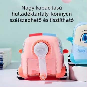 Ceruzahegyező – Rajzfilmbusz dizájn, kézi hajtású, grafit vastagsága állítható, modell 1502, műanyag