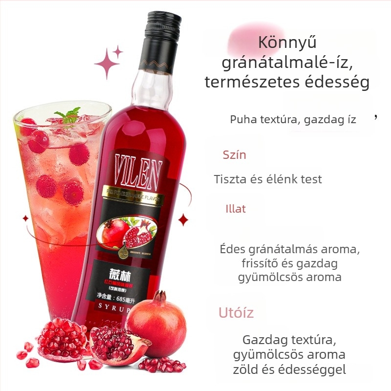 Likőr gránátalmás ízű, alacsony alkoholtartalom, zárt csomagolás, tárolás szobahőmérsékleten