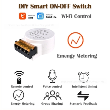Okos WiFi mérőkapcsoló, 90-250V AC, CE/FCC tanúsítványok, PC tűzálló panel