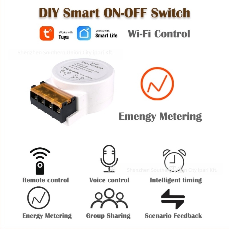 Okos WiFi mérőkapcsoló, 90-250V AC, CE/FCC tanúsítványok, PC tűzálló panel