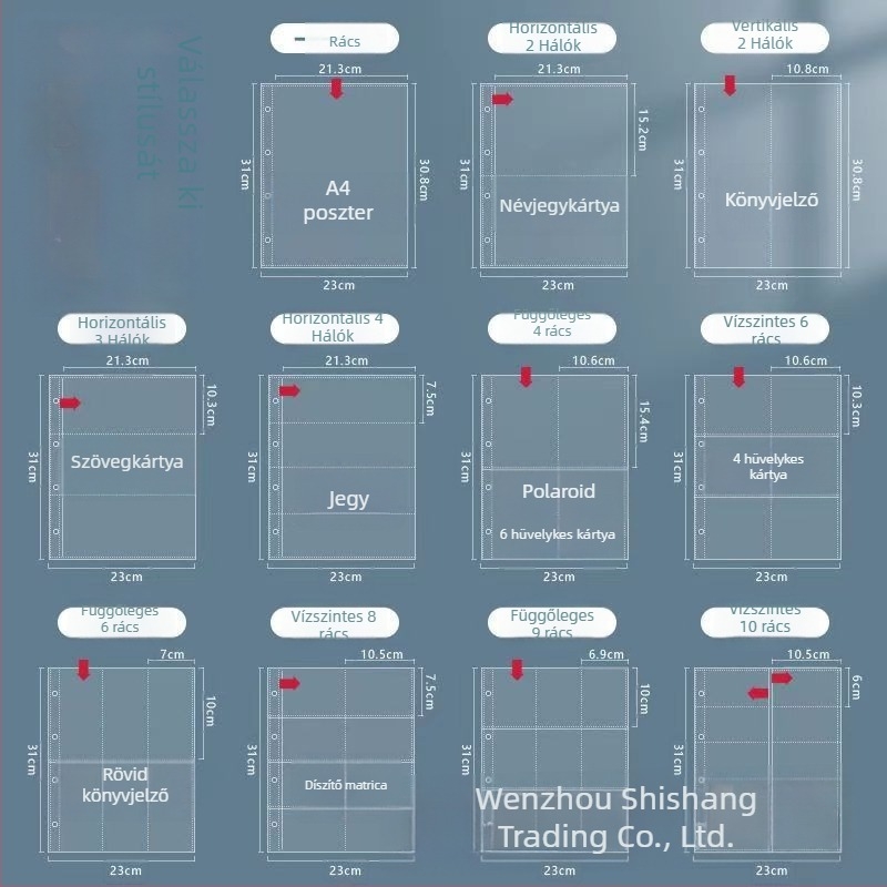 Fénykép albummal belső oldalak átlátszó PP zsebbel, cserélhető, kompatibilis 4- és 6 lyukhoz, 10 vagy 25 oldal