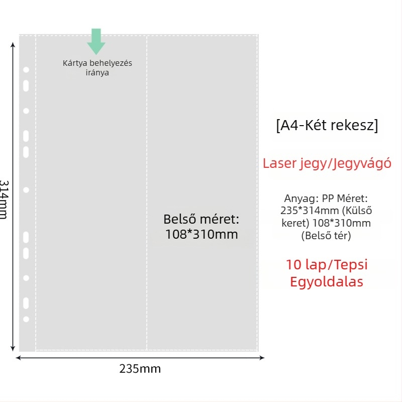 Fénykép albummal belső oldalak átlátszó PP zsebbel, cserélhető, kompatibilis 4- és 6 lyukhoz, 10 vagy 25 oldal