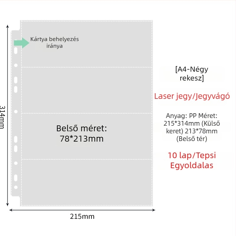 Fénykép albummal belső oldalak átlátszó PP zsebbel, cserélhető, kompatibilis 4- és 6 lyukhoz, 10 vagy 25 oldal