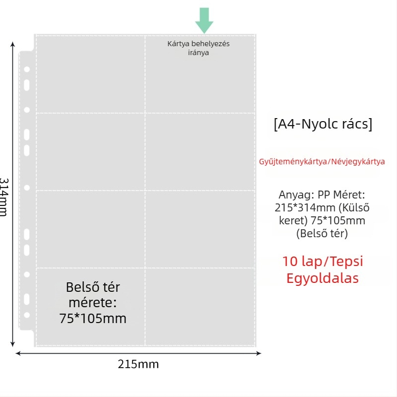 Fénykép albummal belső oldalak átlátszó PP zsebbel, cserélhető, kompatibilis 4- és 6 lyukhoz, 10 vagy 25 oldal