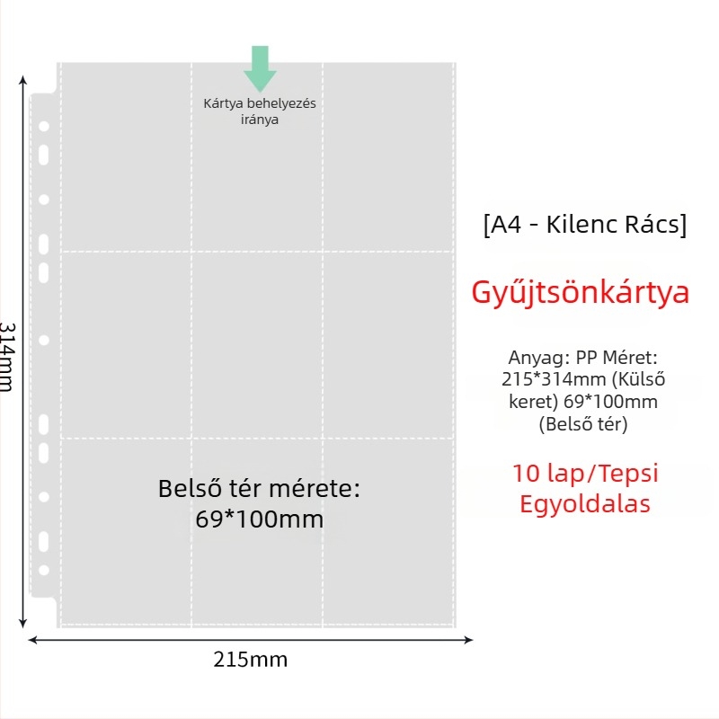 Fénykép albummal belső oldalak átlátszó PP zsebbel, cserélhető, kompatibilis 4- és 6 lyukhoz, 10 vagy 25 oldal