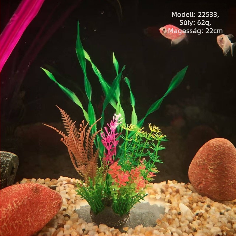 PE anyagú akváriumi mesterséges növények – műfű stílusú, akváriumi dekoráció, márka Beautiful scenery, súly 62–65 g