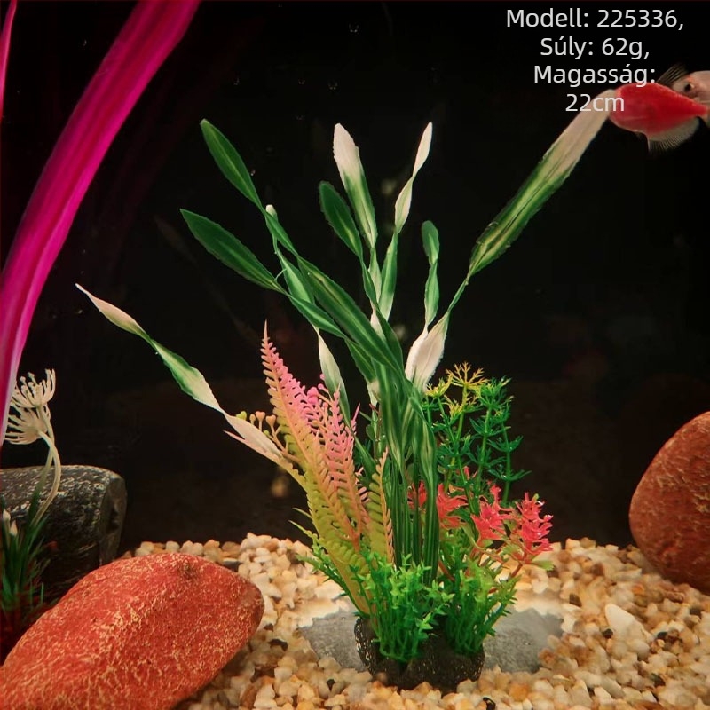 PE anyagú akváriumi mesterséges növények – műfű stílusú, akváriumi dekoráció, márka Beautiful scenery, súly 62–65 g