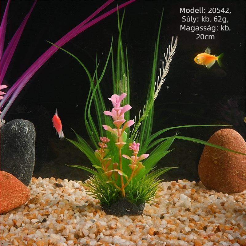 PE anyagú akváriumi mesterséges növények – műfű stílusú, akváriumi dekoráció, márka Beautiful scenery, súly 62–65 g