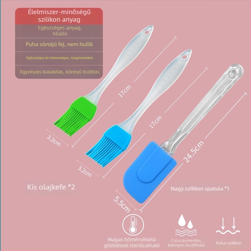 Silikon olajecset palacsintákhoz, barbecue-hoz és sütéshez, magas hőmérsékletre ellenálló, nem hullik ki a szálak, élelmiszerbiztonságú szilikon (Magas hőmérséklet; Nem hullik ki a szálak; Élelmiszerbiztonságú szilikon)