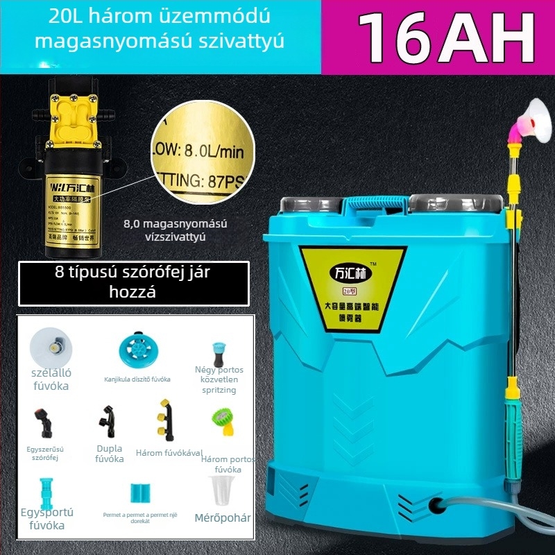 Háti permetező növényvédelmi szer dupla fedéllel, háromkapcsolóval, lítium akkumulátorral, magas nyomású, 20L kapacitás