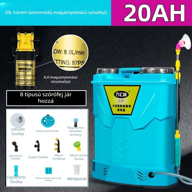 Háti permetező növényvédelmi szer dupla fedéllel, háromkapcsolóval, lítium akkumulátorral, magas nyomású, 20L kapacitás