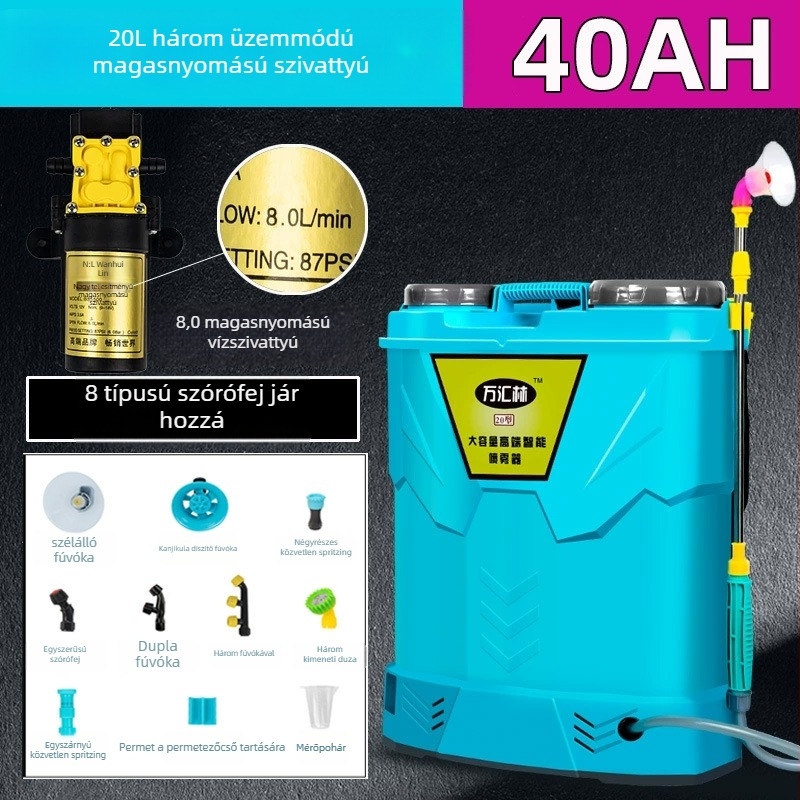 Háti permetező növényvédelmi szer dupla fedéllel, háromkapcsolóval, lítium akkumulátorral, magas nyomású, 20L kapacitás