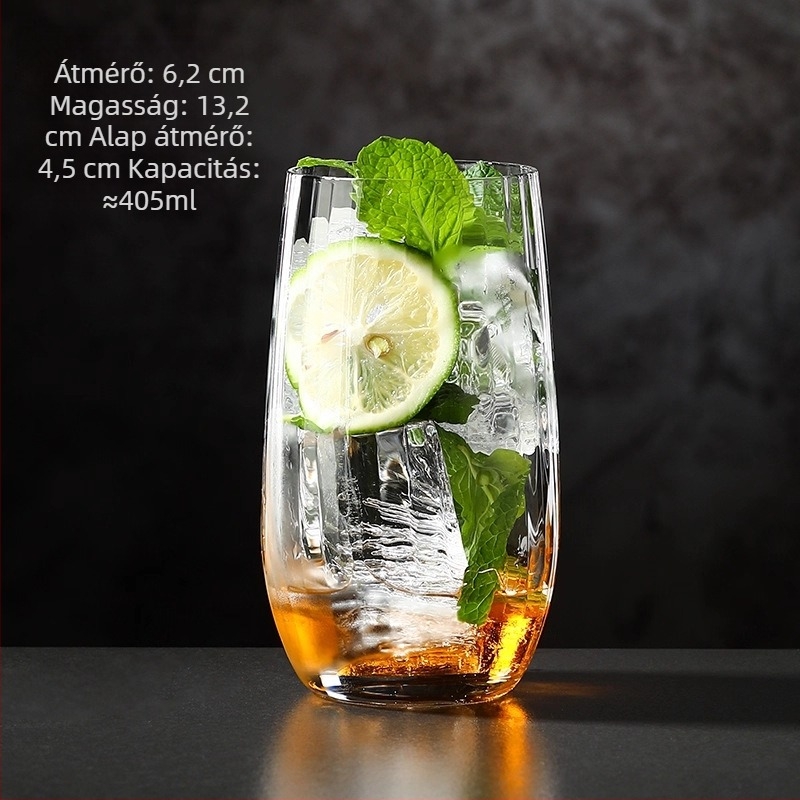 Borospohár - kézzel fújt üveg, modern, minimalistikus stílus, fogantyú nélkül, egyrétegű felépítés, hőálló, logóval ellátott