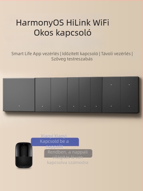 HiLink intelligens kapcsolópanel, négycsatornás, PC magas hőmérsékletű és égésgátló panel, vezeték nélküli távirányító és otthoni hangvezérlés