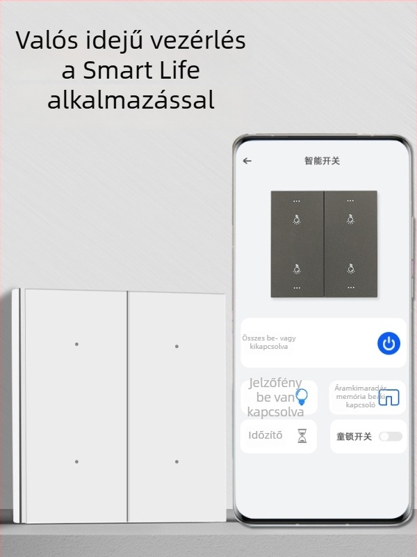 HiLink intelligens kapcsolópanel, négycsatornás, PC magas hőmérsékletű és égésgátló panel, vezeték nélküli távirányító és otthoni hangvezérlés