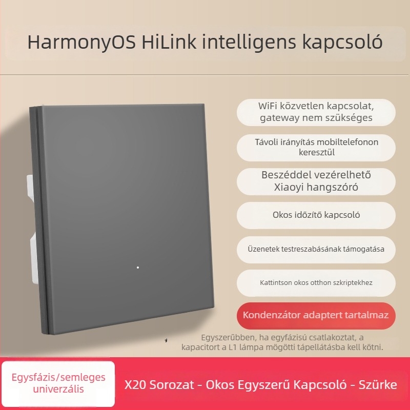 HiLink intelligens kapcsolópanel, négycsatornás, PC magas hőmérsékletű és égésgátló panel, vezeték nélküli távirányító és otthoni hangvezérlés