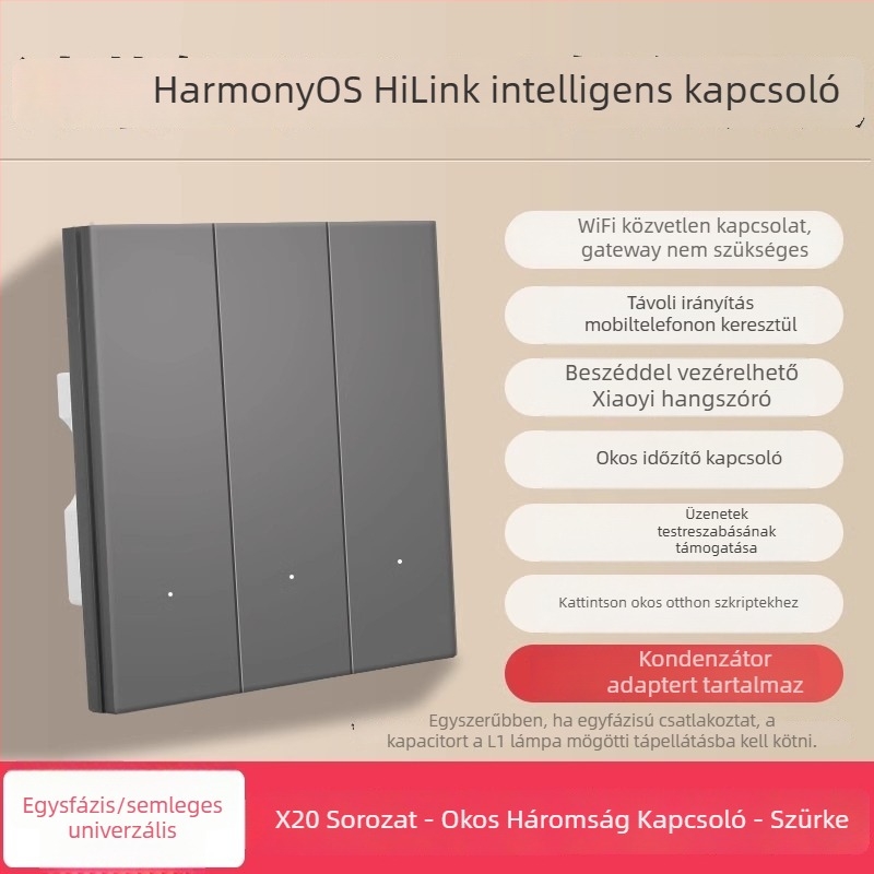 HiLink intelligens kapcsolópanel, négycsatornás, PC magas hőmérsékletű és égésgátló panel, vezeték nélküli távirányító és otthoni hangvezérlés