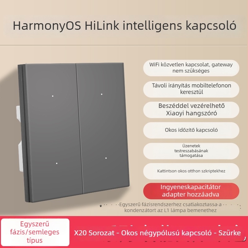 HiLink intelligens kapcsolópanel, négycsatornás, PC magas hőmérsékletű és égésgátló panel, vezeték nélküli távirányító és otthoni hangvezérlés