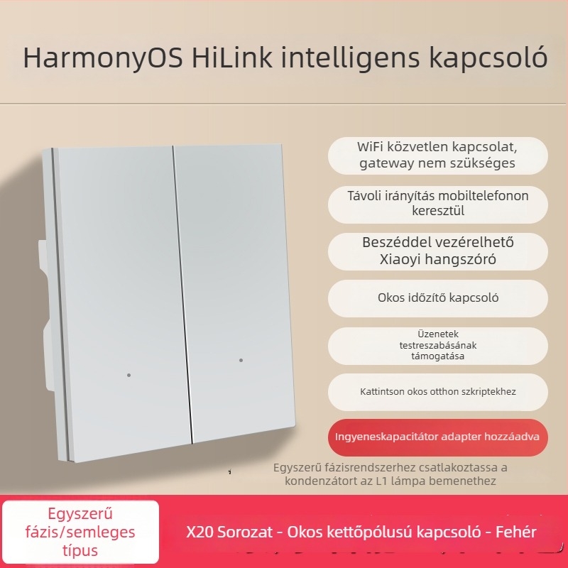 HiLink intelligens kapcsolópanel, négycsatornás, PC magas hőmérsékletű és égésgátló panel, vezeték nélküli távirányító és otthoni hangvezérlés