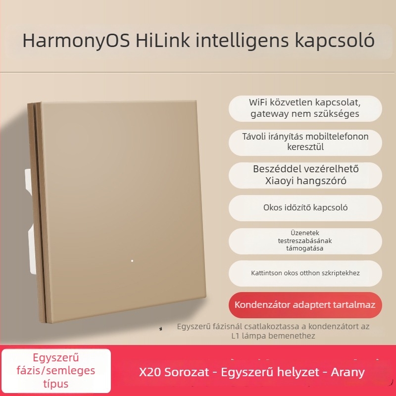HiLink intelligens kapcsolópanel, négycsatornás, PC magas hőmérsékletű és égésgátló panel, vezeték nélküli távirányító és otthoni hangvezérlés