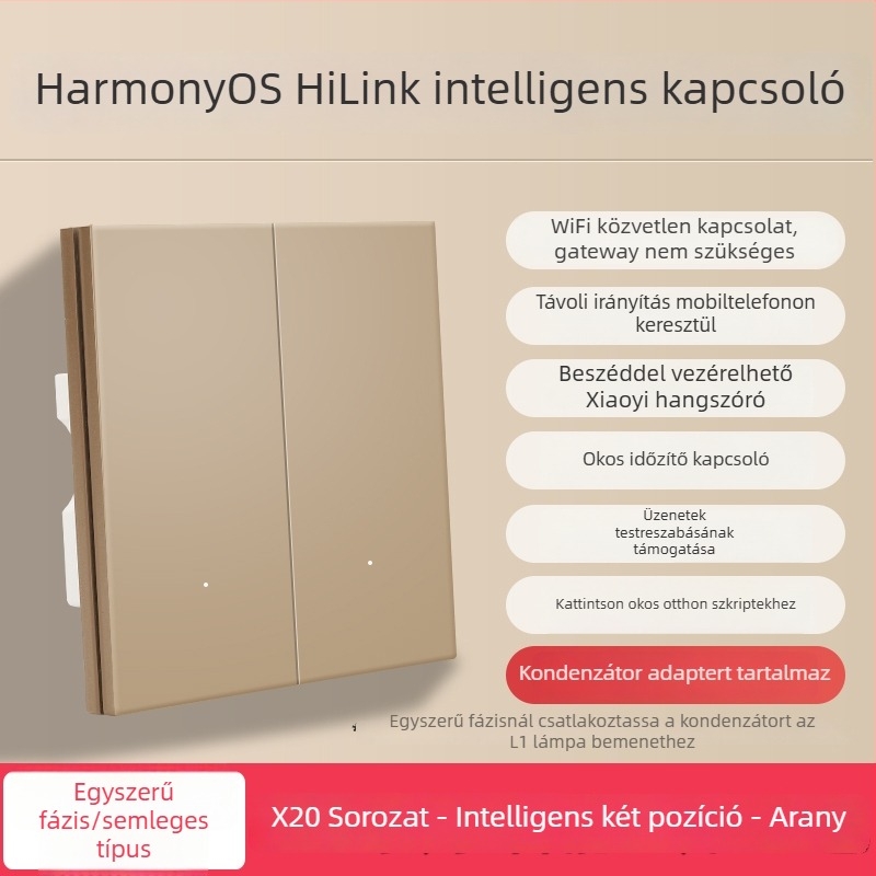 HiLink intelligens kapcsolópanel, négycsatornás, PC magas hőmérsékletű és égésgátló panel, vezeték nélküli távirányító és otthoni hangvezérlés