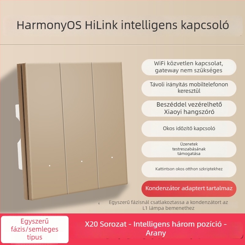 HiLink intelligens kapcsolópanel, négycsatornás, PC magas hőmérsékletű és égésgátló panel, vezeték nélküli távirányító és otthoni hangvezérlés