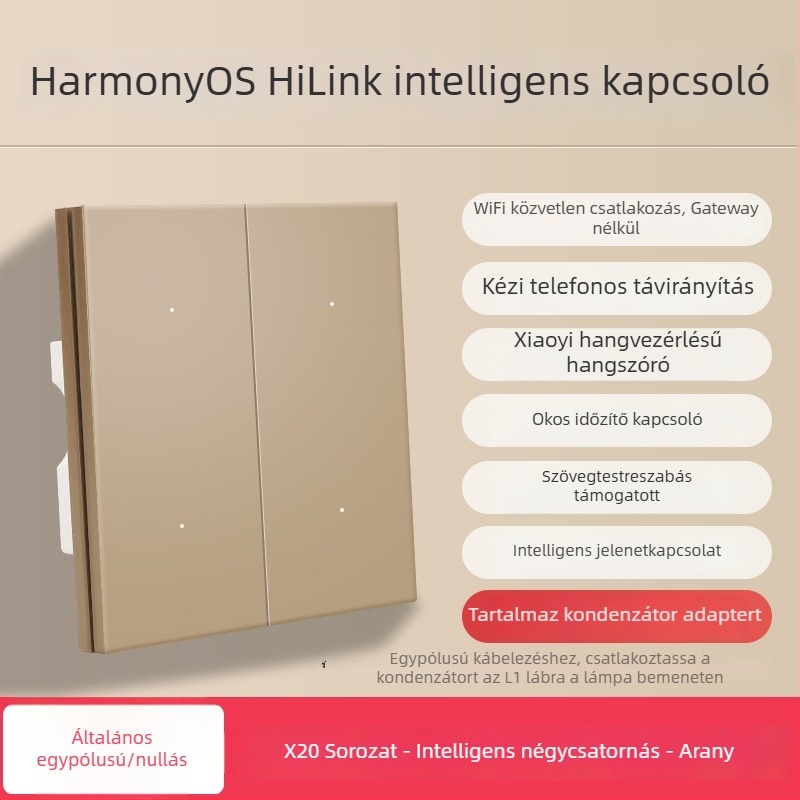 HiLink intelligens kapcsolópanel, négycsatornás, PC magas hőmérsékletű és égésgátló panel, vezeték nélküli távirányító és otthoni hangvezérlés