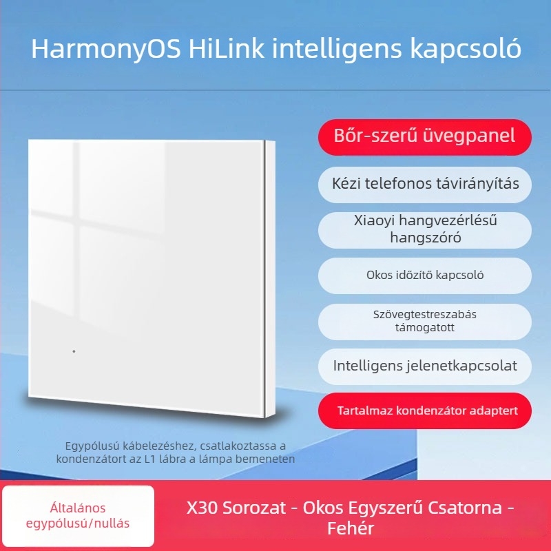 HiLink intelligens kapcsolópanel, négycsatornás, PC magas hőmérsékletű és égésgátló panel, vezeték nélküli távirányító és otthoni hangvezérlés