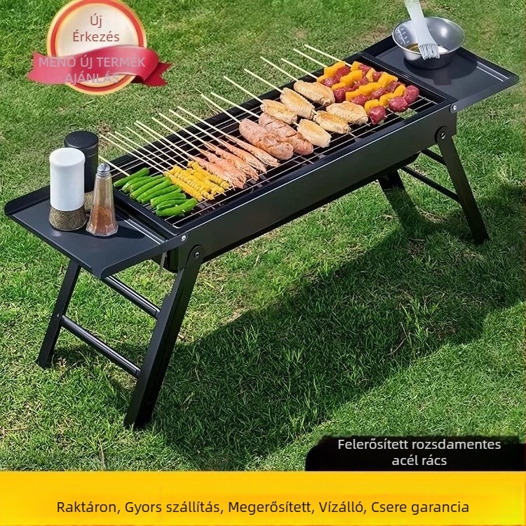 Négyzet alakú rozsdamentes acél szén grill, hordozható és összecsukható, könnyen tisztítható, hideg-hengerelt konstrukció