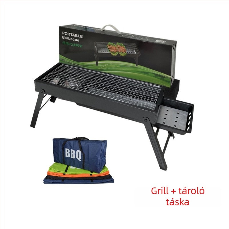 Négyzet alakú rozsdamentes acél szén grill, hordozható és összecsukható, könnyen tisztítható, hideg-hengerelt konstrukció