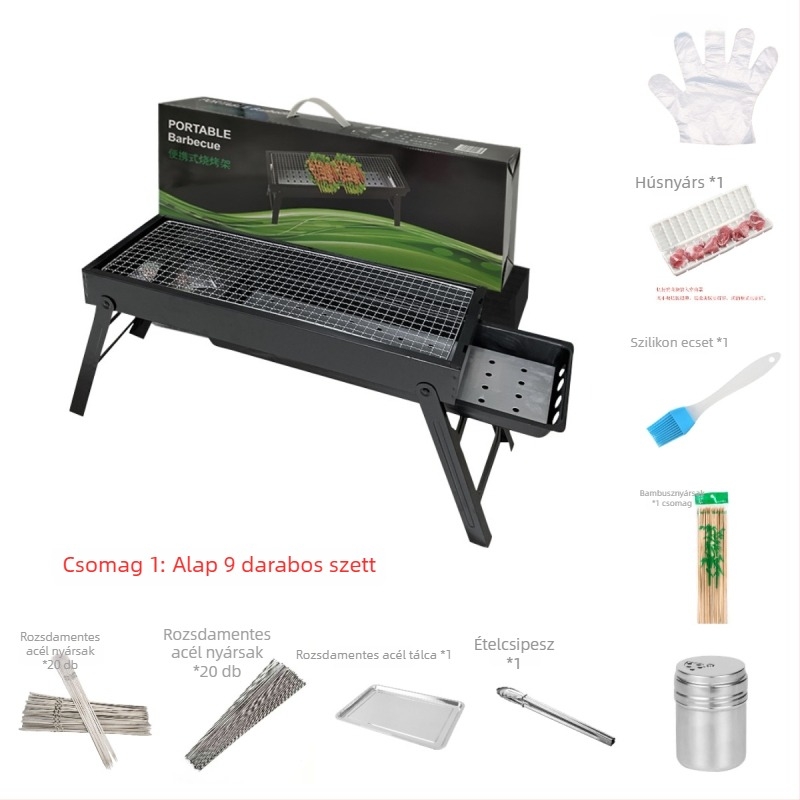 Négyzet alakú rozsdamentes acél szén grill, hordozható és összecsukható, könnyen tisztítható, hideg-hengerelt konstrukció