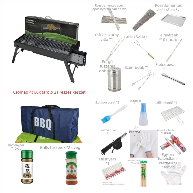 Négyzet alakú rozsdamentes acél szén grill, hordozható és összecsukható, könnyen tisztítható, hideg-hengerelt konstrukció