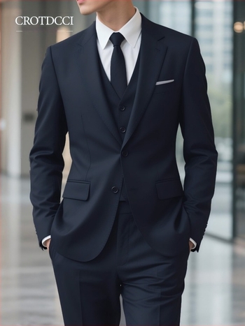 Férfi üzleti öltöny szett — karcsú szabású, egysoros, kétgombos, lapos gallér, poliészter-keverék