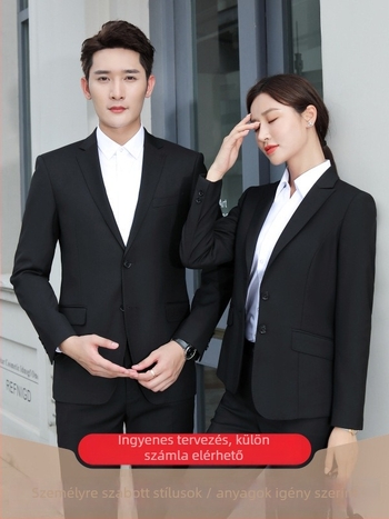Személyre szabott téli öltöny nőknek és férfiaknak — karcsú szabás, kétnyomógombos elöl, lapos gallér, imitációs hajszál anyag, 65% viszkóz