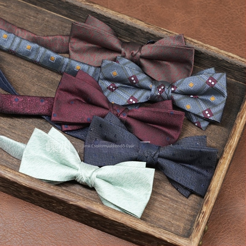 Férfi csokornyakkendő, koreai stílus, nyíl formájú, geometriai minta, jacquard szövés